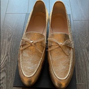 Brand New JCrew Academy Leather Loafers in Gold